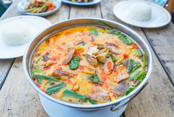 Tom Yum soup, spicy Thai food can made with fish or shrimp or squid or chicken