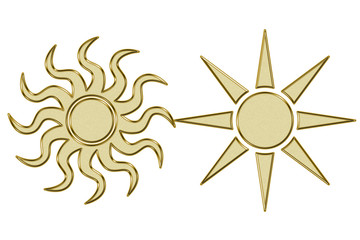 Símbolos de sol dorado.