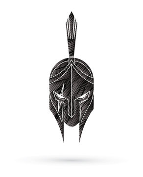 Roman or Greek Helmet , Spartan Helmet, Angry Warrior face designed using grunge brush graphic vector