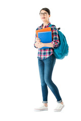 young pretty student girl looking at empty screen