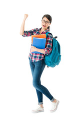 beautiful school girl showing cheer up gesture