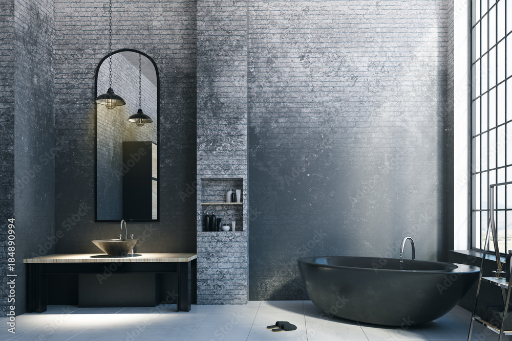 Poster abstract loft bathroom with empty copyspace