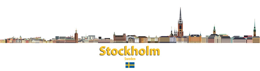vector city skyline of Stockholm. Flag of Sweden - obrazy, fototapety, plakaty