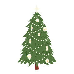 Christmas New Year tree vector icons ornament star xmas gift design holiday celebration winter season party tree plant.