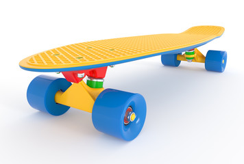 Yellow-blue skateboard on white background © Standard Primitive