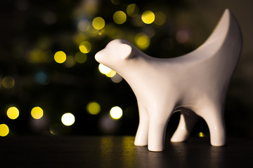Superlambanana with Christmas tree lights in background