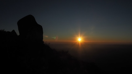 Beautiful Natural Sunset Sunrise Over Khao Mokoju Summit Mokoju Mountain, Mae Wong National Park, Thailand.