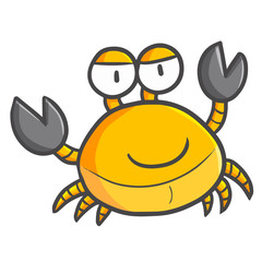 Funny and cute abstract yellow crab walking and smiling - vector.