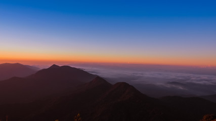 Beautiful Natural Sunset Sunrise Over Khao Mokoju Summit Mokoju Mountain, Mae Wong National Park, Thailand.