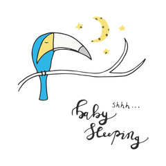 Kids card design. Nursery cute poster with animal. Hand drawn vector illustration with lettering.