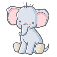 Funny and cute baby elephant sit and smiling happily - vector.