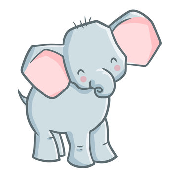 Funny and cute baby elephant smiling happily - vector.