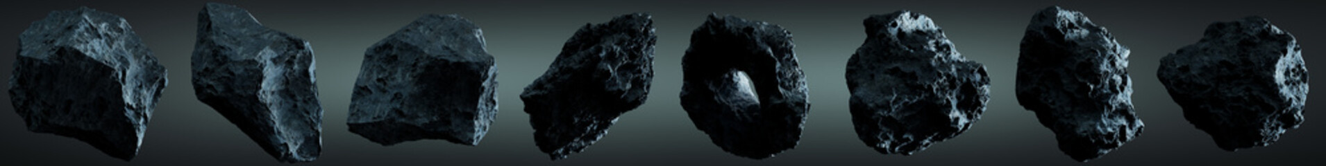 Dark rock asteroid pack 3D rendering