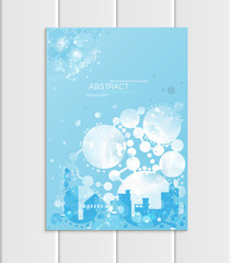 Brochure A5 or A4 format design Christmas urban city, abstract circles, winter landscape New Year 2018