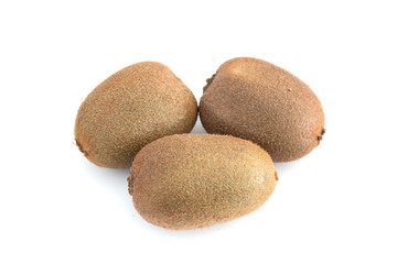 Three whole Kiwi isolated on white background