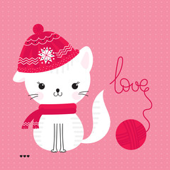 Ð¡ute cat and word love
