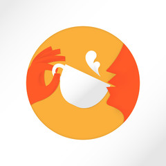 Vector illustration of drinking a cup of coffee in paper art style