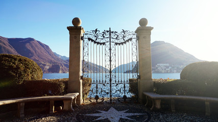 Ancient gate of Ciani Park, Lugano, Switzerland, Europe - obrazy, fototapety, plakaty