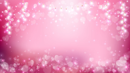 Abstract heart valentines background contains heart flare and light string such as soft pink,white and pastel style,empty area on middle.