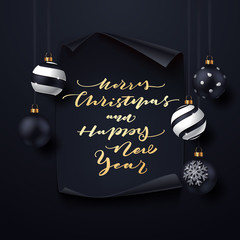 Elegant Christmas Background with balls and lettering