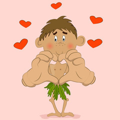 Savage kid showing heart sign with his hands.