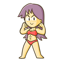 Hot and cute funny bodybuilder muscle girl for sport - vector.