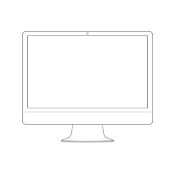 Outline drawing PC monitor. Elegant thin line style design. Vector illustration.
