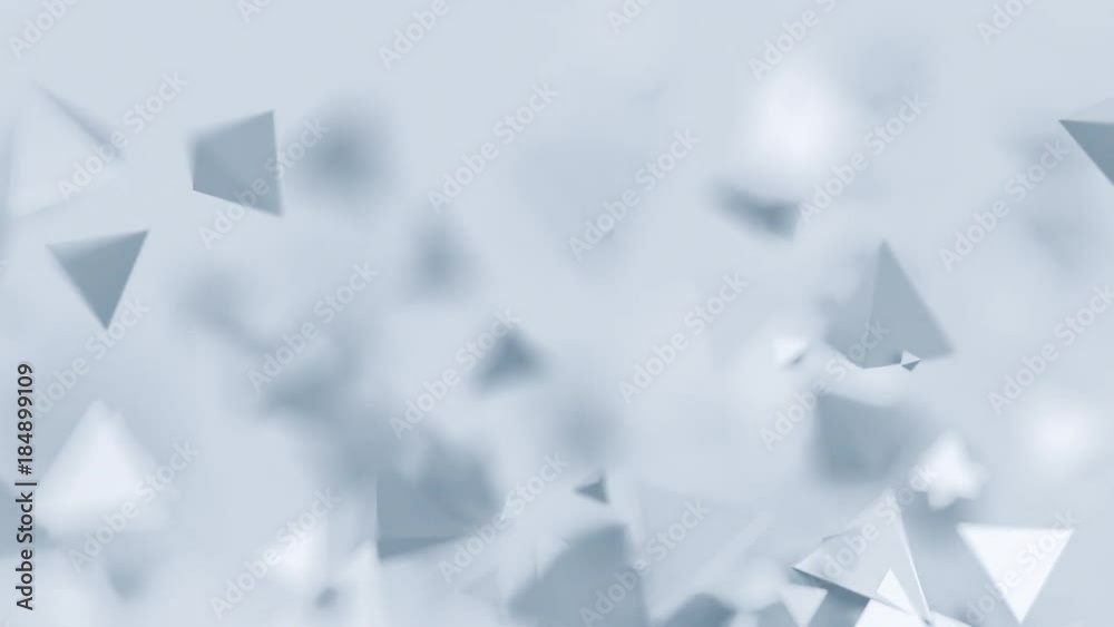 Poster abstract 3d rendering of chaotic low poly shapes. computer generated flying polygonal pyramids in em