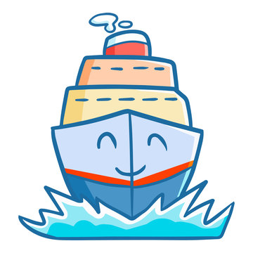 Funny and cute cruise ship from front view smiling happily - vector.