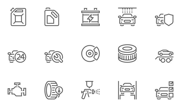Set of Car Service, Auto Repair and Transport Vector Line Icons. Editable Stroke. 48x48 Pixel Perfect.