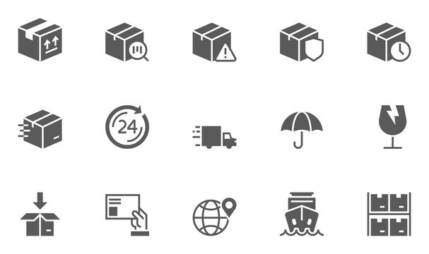 Set of Shipping Icons with Packaging, Package Protection, Return, Mailing and more.