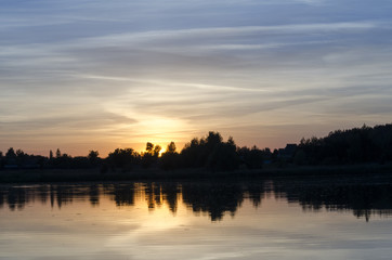 Beautiful  red sunset at lake