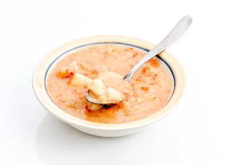 bowl with home-made potato stew with peppers