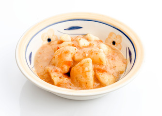 bowl with home-made potato stew with peppers