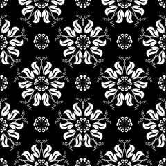Fototapeta na wymiar Black and white floral ornament. Seamless pattern