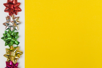 row of colored bows on a colored background	