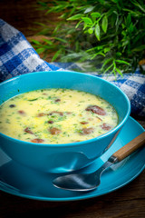 Bowl of vegetarian mushroom soup.