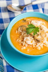 Tomato soup with rice.
