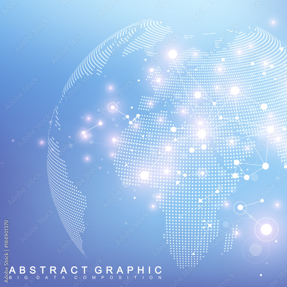 Leinwandbilder Network and data exchange over planet earth in space. Virtual Graphic Background Communication with World Globe. Perspective backdrop of depth. Digital data visualization. Vector illustration