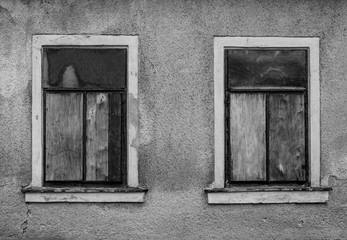 old windows in black and white