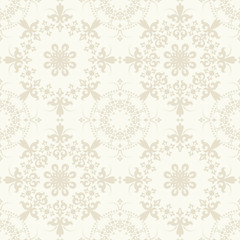 Seamless light background with beige mandala pattern. Vector illustration. Ideal for printing on fabric or paper.