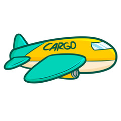 Cute and cool yellow green cargo plane flying - vector.