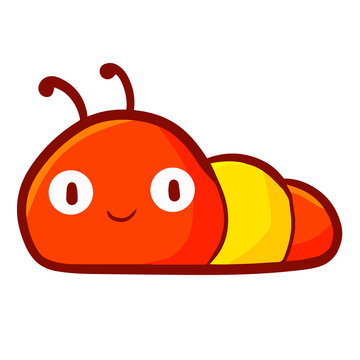 Funny and cute red yellow caterpillar - vector.