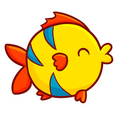Cute and funny red yellow blue fish smiling happily - vector.