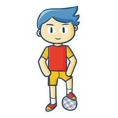 Cute and cool male football player with ball - vector.