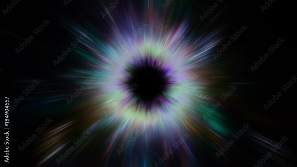 Poster space 2310: light streams into a black hole in outer space (loop).