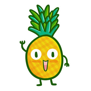 Funny and cute pineapple say "hello" happily - vector.