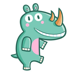 Funny and cute green rhino smiling and standing - vector.