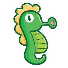 Funny and cute green seahorse swimming - vector.
