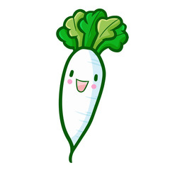 Funny and cute white turnip smiling happily - vector.